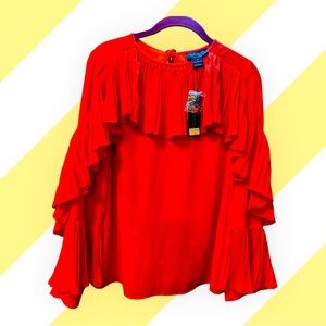 GRACIA NWT Orange Cascading Ruffles Top